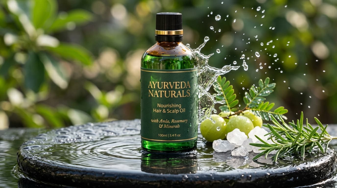 Ayurveda Naturals hair oil barrier protecting hair from hard water mineral damage