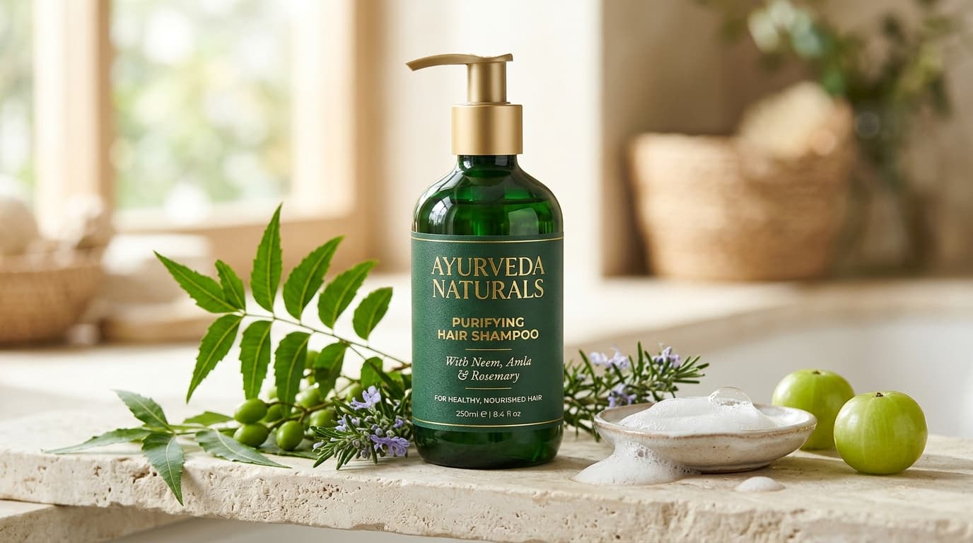 Ayurveda Naturals anti-dandruff shampoo with natural Reetha and Shikakai foam
