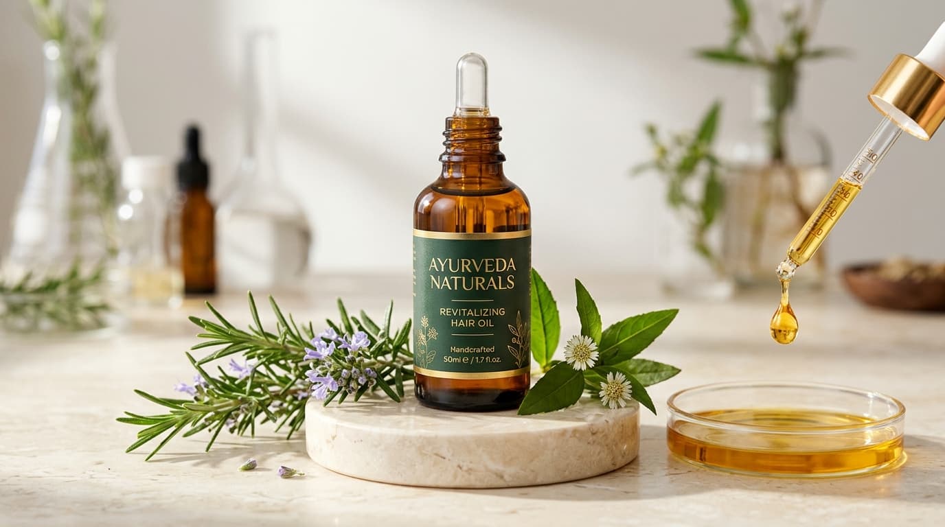 Ayurveda Naturals rosemary and bhringraj hair regrowth oil with botanical ingredients